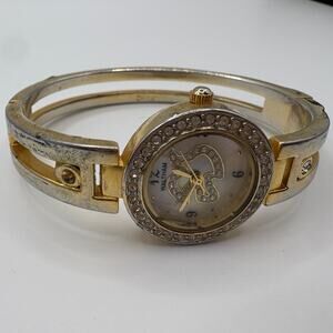 Waltham  Women’s bangle Watch– Elegant, MOP pearl dial crystals gold tone case